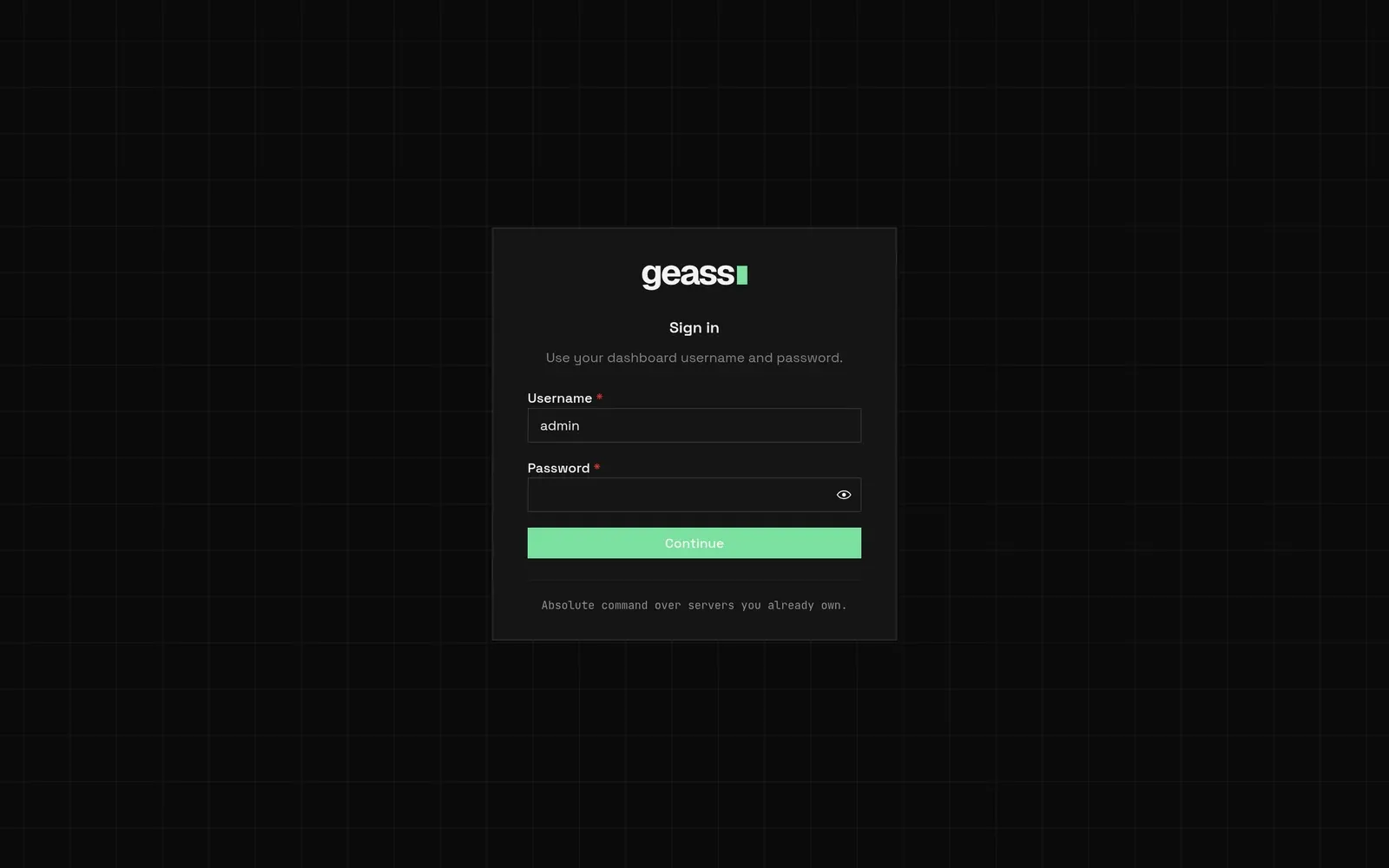 The Geass sign-in page.