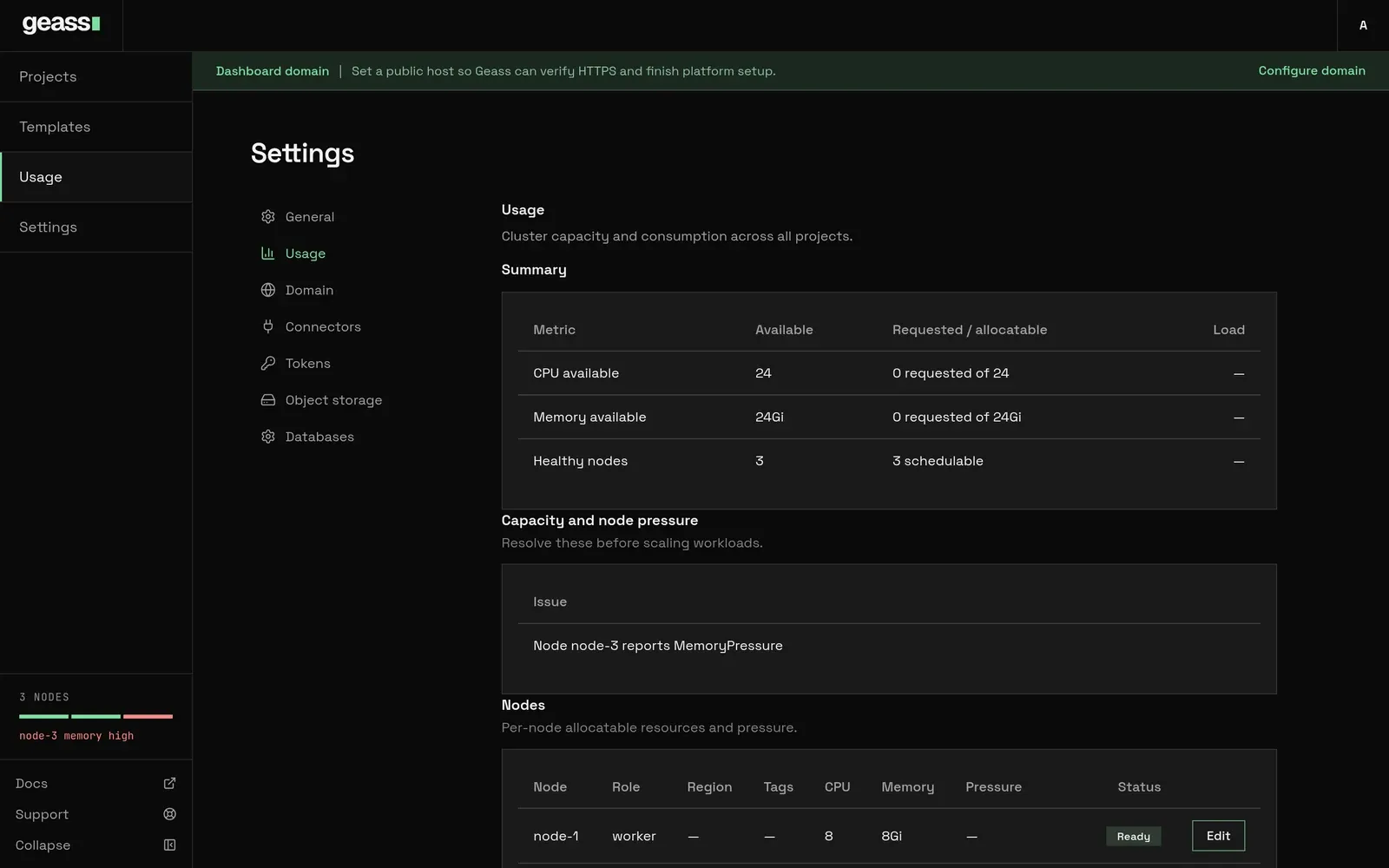The Usage page.